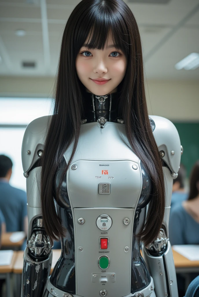 A high school girl is transformed into a sex robot Mechanical body with exposed genitals The background is a classroom at night., UHD, retina, masterpiece, ccurate, anatomically correct, textured skin, super detail, high details, high quality, award winning, best quality, highres