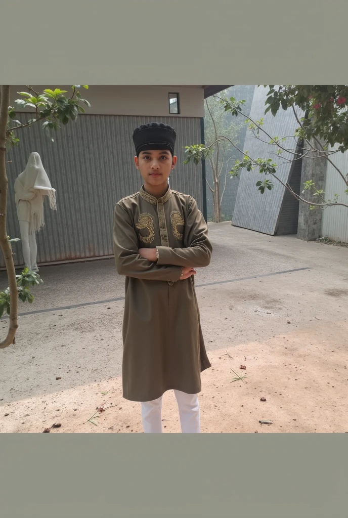 Create a 14th august smart boy handsome boy wear a white pent and green shirt on minarapkistn 