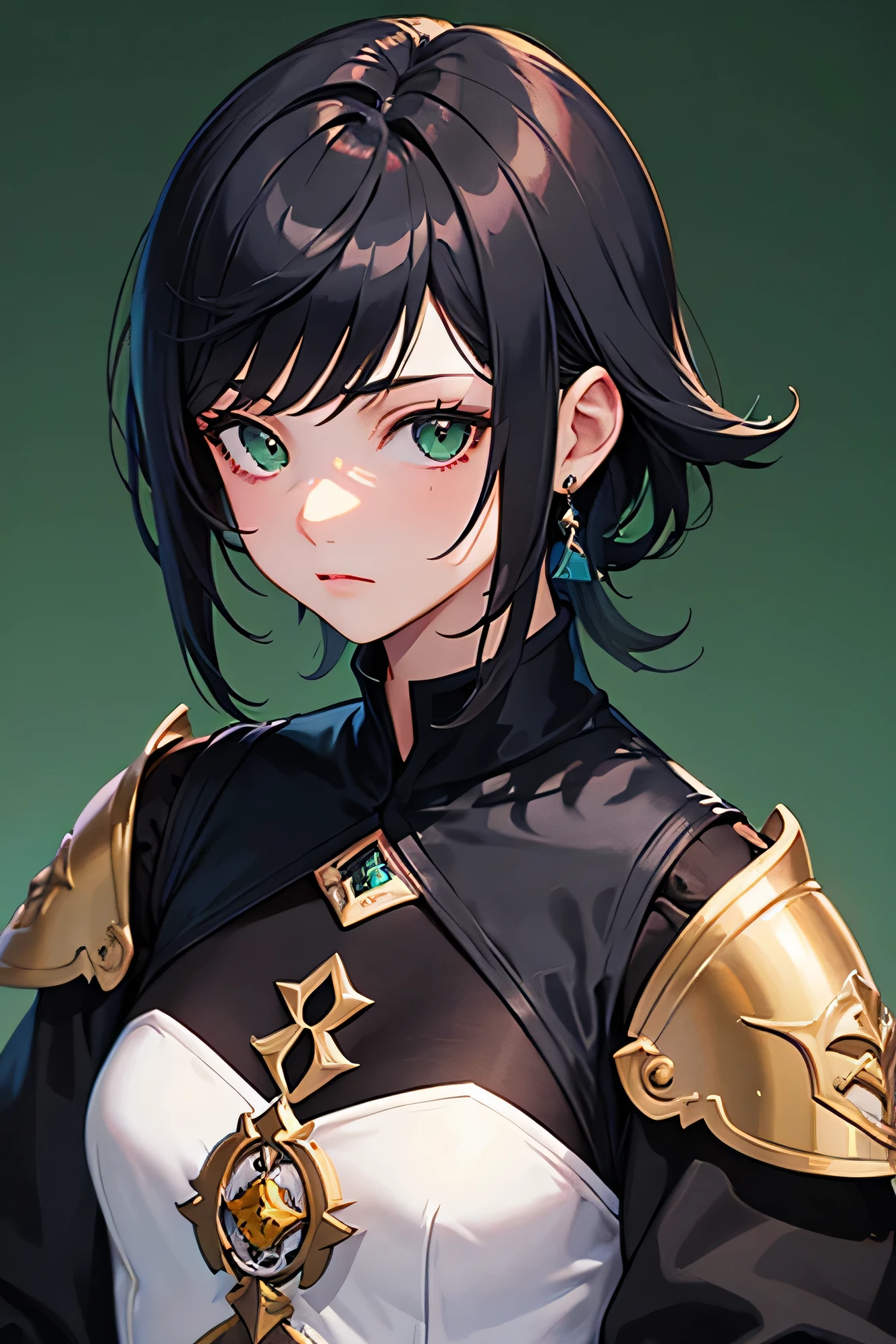 masterpiece, best quality, 1girl, cinderatlas, yellow eye, eyepatch, black hair, short hair, black cape, short, thigh boots, hand on hip, looking at viewer, solo, contrapposto, standing, simple background <lora:CinderFall:1>