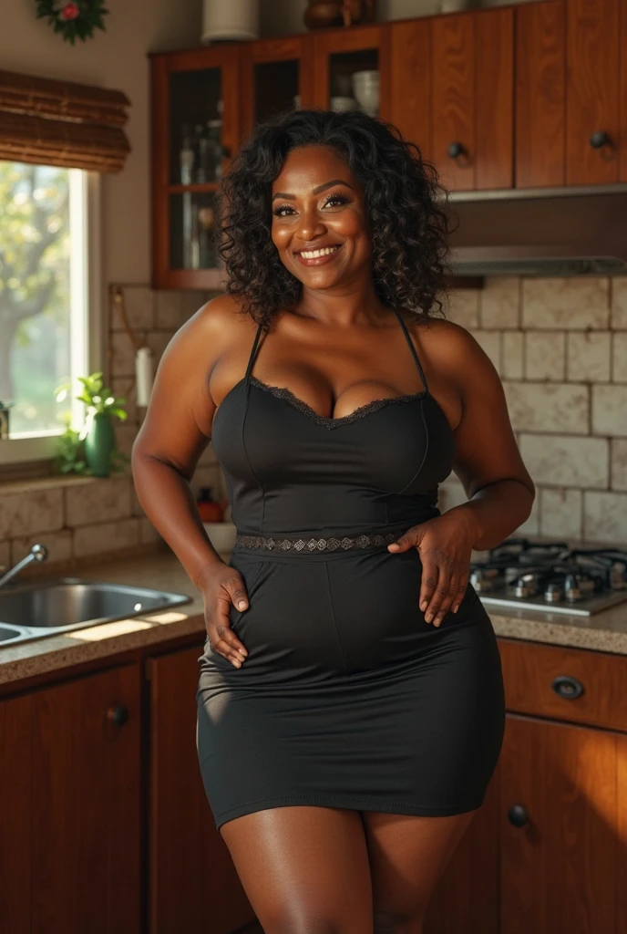 Roxanne Hancock, her name is Shaniqua, high quality, 1 old woman, ((50-year-old pear shaped body black woman)), ((50 years old)), (((pear shaped body 1.9))), ((thick thighs)), ((wrinkled body)), ((((old body)))), ((short curly hair)), (((no make up))), she is nude, POSE: standing, seductive, alluring BACKGROUND: indoor: kitchen, ((realistic vagina))