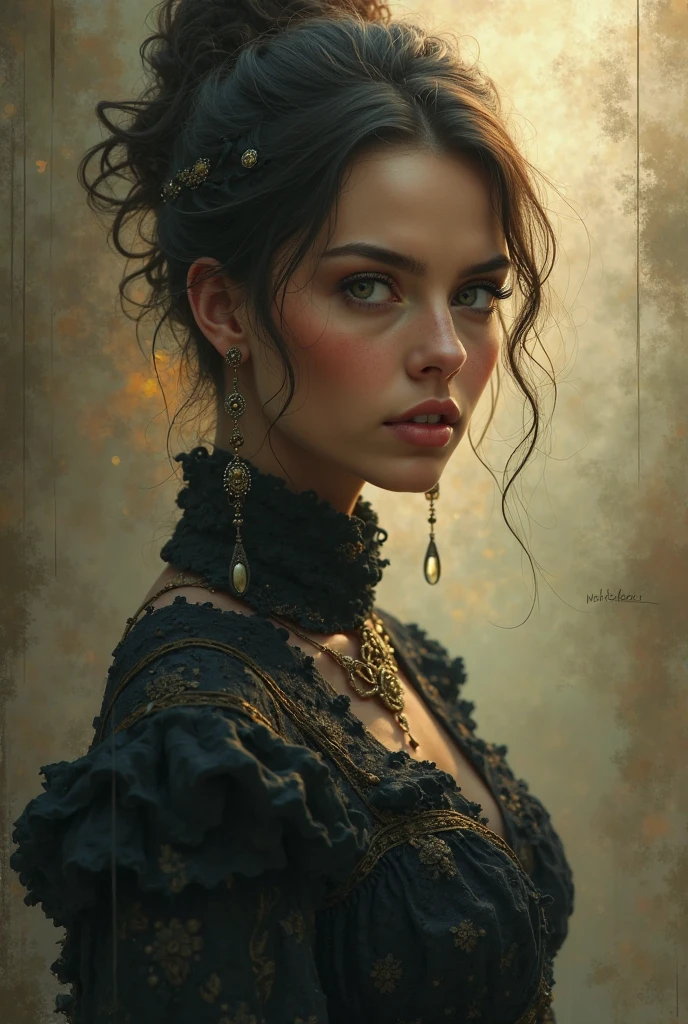 Style by Style Style Crypt Award winner, Spectacular oil painting of a beautiful medieval peasant girl, 35yo, (seductive expression:1.2), erotic espression, an ominous, evil, (Backlight:1.3), Digital Painting, concept art, Smooth, Sharp focus, Three-part method, Dark fantasy,Intricate details, art：Alexis Briclot, Medium Shot, (Shallow depth of field:1.3), grin seductively, She is erotic, sexy, seductive, moistskin, hyper detailed skin texture, nudity