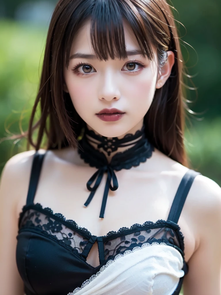 Focus on the person. We create and express the best shining composition of the person. ((Masterpiece)), (((highest quality)))), ((Ultra detail)), (Ultra realistic), (Very detailed CG illustration), (Very delicate and beautiful), Best masterpiece of beautiful girl, highest quality, realistic skin, realistic fabric, realist illustration focusing on girls with realistic textures, Japan people, realistic and ultra-detailed eyes focusing on the center front. This is the absolute rule, and the following sentence expresses the image quality. It is the greatest masterpiece in the history of the class of Inuitsuki Ichigo, in which the owner of the greatest painting talent in human history met an unparalleled beauty and risked his life to depict the most beautiful figure. Create stunning anime artwork that is currently trending on seaStation, showcasing exquisite beauty and captivating aesthetics. "What unfolds in front of me is a beautiful girl wearing Gothic ta fashion. Her presence is overwhelming, her vision surpasses that of her predecessor, and she is exquisitely frightened at the hands of a hyperrealist artist.
The characteristic figure of the beautiful is attracting more attention by Gothic Loliashion. Her black dress is designed with attention to detail and decorated with luxurious lace and ribbons. It is long enough to touch the floor and has fine rose embroidery on the hem.
On her chest, a pure white chiffon blouse is visible, and an elegant high-neck design emphasizes her delicacy. The sleeves of its blouse are proceeding to wrap around the arms, the edges of which are delicately finished with lace and ribbons.
On her head is a black lace bonnet, the edges of which are studded with fine pearls. The elegant decoration beautifully frames her expression.
In her hand she has a black parasol decorated with lace, the elegant design of which accentuates her femininity. and has been changed to a fantastic existence.
Her face is even more beautiful with a blac