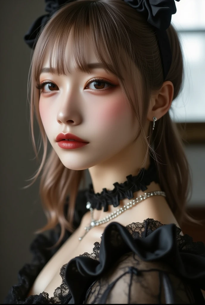Perfect Anatomy、Highest quality、Masseter region、Very detailed、8k、Accurate depiction of the human body、Whole body angle、Delicately painted face、14talent、Woman with beautiful face、Gothic Lolita Fashion、Black Gothic Fashion、Black and white outfit、Beautiful silky silver hair:1.5、big red hair ornament、Red ribbon hair ornament、big red hair ornament、Are standing、Front Angle、Whole body angle、(((Blurred Background:1.5、Photo studio、Gray background:1.5、Gray background、Gray background、Gray background、Gray background、Cinema Lighting、Professional Photographer)))