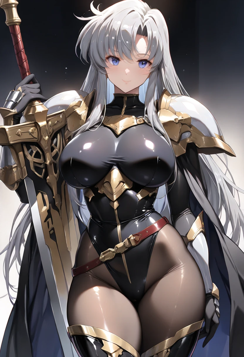 ((slanted eye)),1girl in, Solo,(A MILF), (((maturefemale,adult woman))),masutepiece, top-quality, ultra-definition, max resolution, A highly detailed, Clean skin, Extremely sexy,Large breasts,blush,high legs,thong,armor girl, bikini armor female knight, Bikini Armor, bikini-armor, bikini-armor, ornate bikini armor, Female knight, Gorgeous Female Paladin,Beautiful armor,cleavage,overknee socks,in the palace,From below,Smile,Ass
