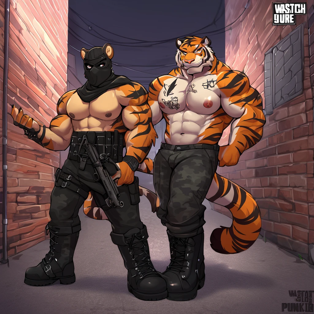 a cartoon picture of a group of jail cell, pov furry art, inspired by Masamune Shirow, commission for high res, sfw version, (sfw) safe for work, gigachad muscular, inspired by Rob Liefeld, muscular characters, vore art, muscular! fantasy, highly detailed and colored, furry fantasy art, epic full color illustration