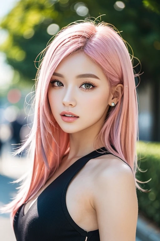hair bobbles, wince, longeyelashes, solid circle eyes, light smile, ear blush, fang, ccurate, Surrealism, drop shadow, anaglyph, stereogram, tachi-e, pov, atmospheric perspective, 8k, super detail, best quality, award winning, super detail, anatomically correct, UHD, retina, masterpiece, textured skin, high details, best quality, highres, high quality, accurate,(1 girl:1.3), Solitary, (((Very rich facial details))),((Very detailed eyes and face))),(Full body portrait:1.5)Light pink hair, pink eyes, pink and white, Sakura Leaves, Vibrant colors, White Dress, Paint splatter, Simple background, Ray tracing, curls