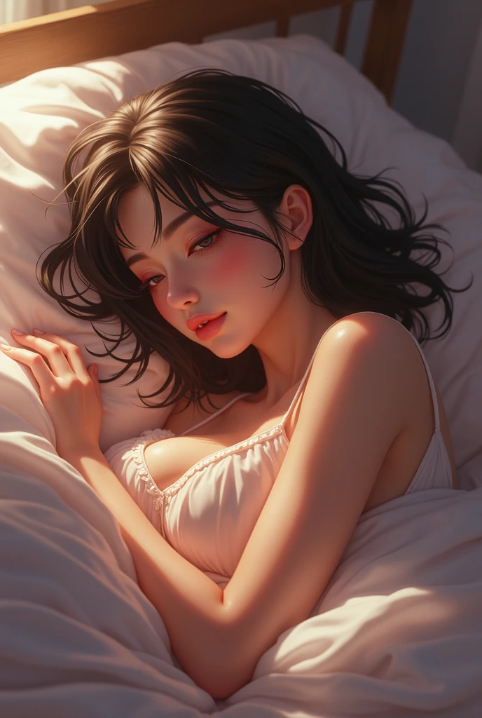 Woman in her 20s、Japanese、bed、A woman opens her legs、Sex with a man、Real、Climax face