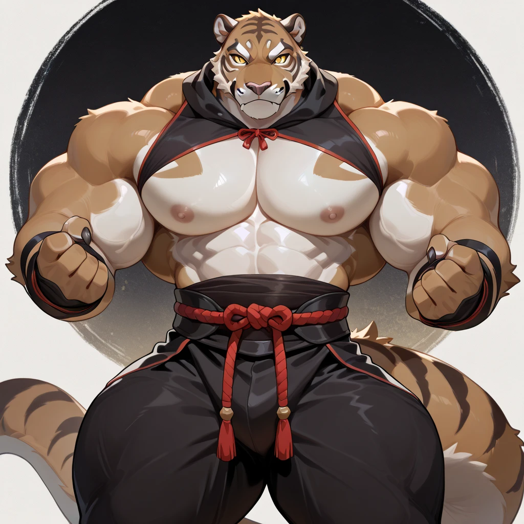 Tiger, By Haps, 1boy, abs, animal ears, bara, bulge, full body, white background, Seminude, Boxers, Character sheet Reference, Full body, backwards