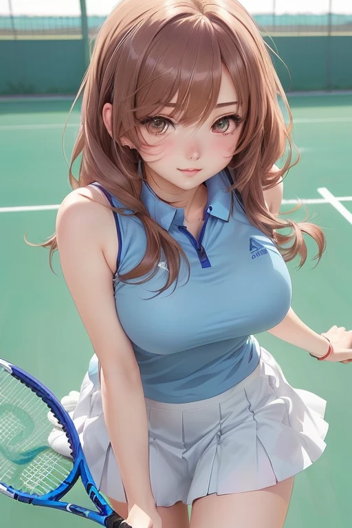 very cute and beautiful girl,(highly detailed beautiful face and eyes),(seductive smile),blush,looking at viewer,
(pink tennis shirt),elegant pose,detailed legs,(white mini golf skirt),
tennis ground,distant trees,forest,black hair,
(best quality,masterpiece),absurdres,highres,ultra-detailed,extremely detailed,32k,8k resolution,
intricate details,cinematic scene,detailed background,solo,dynamic angle,