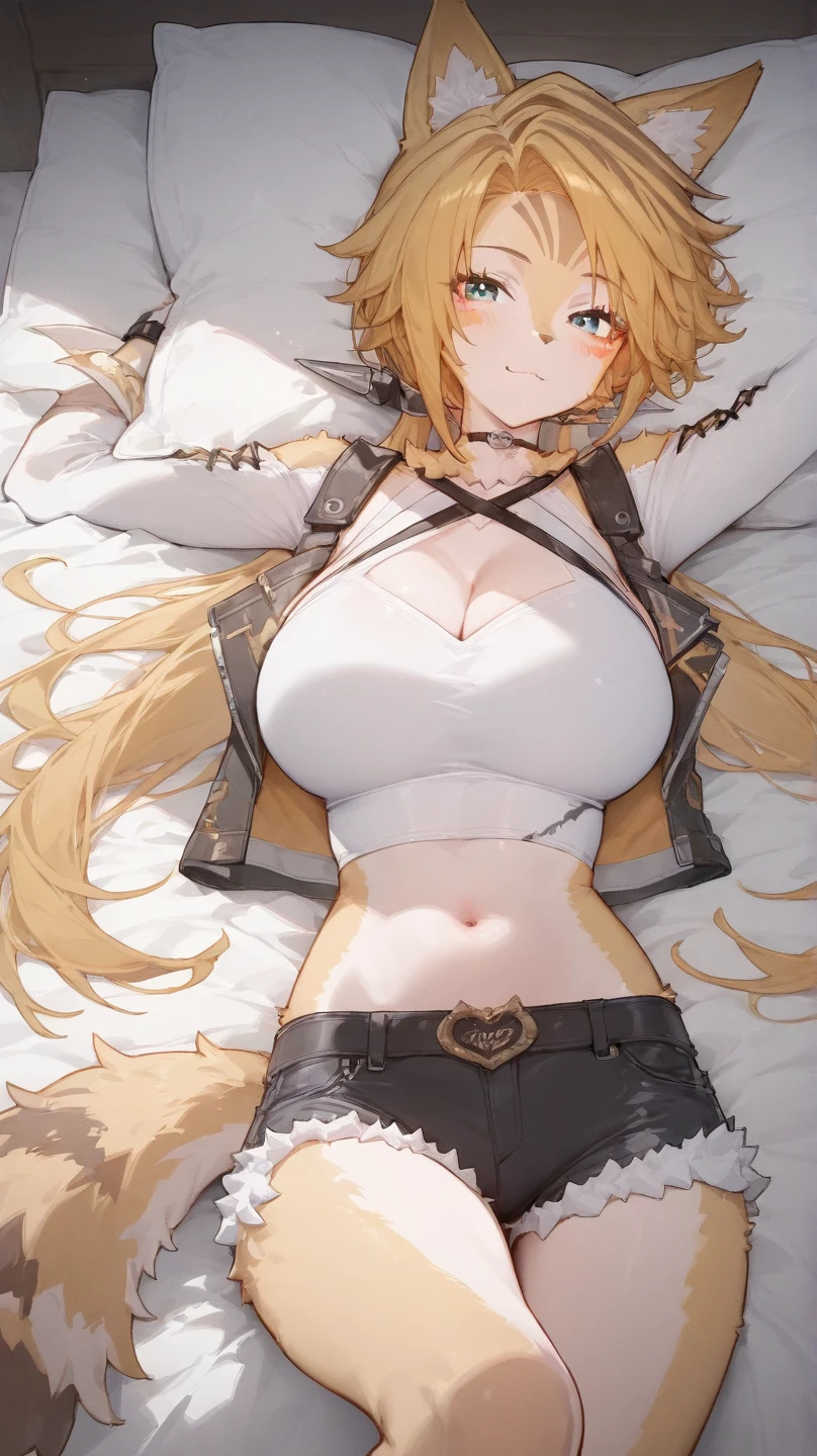 ((Best quality, 8K, Masterpiece :1.3)), Beautuful Women, 1woman, huge tit:1.3, ( slim toned body,very skinny:1.5), blonde hair, (POV paizuri, on luxury bed:1.4), ( a low rise mini skirt:1.3 ), Ultra-fine face, Detailed lips, A detailed eye,See-through pantyhose,cutout between underboob、covered erectile nipples,I can see the belly button,((((vulgarity)))),