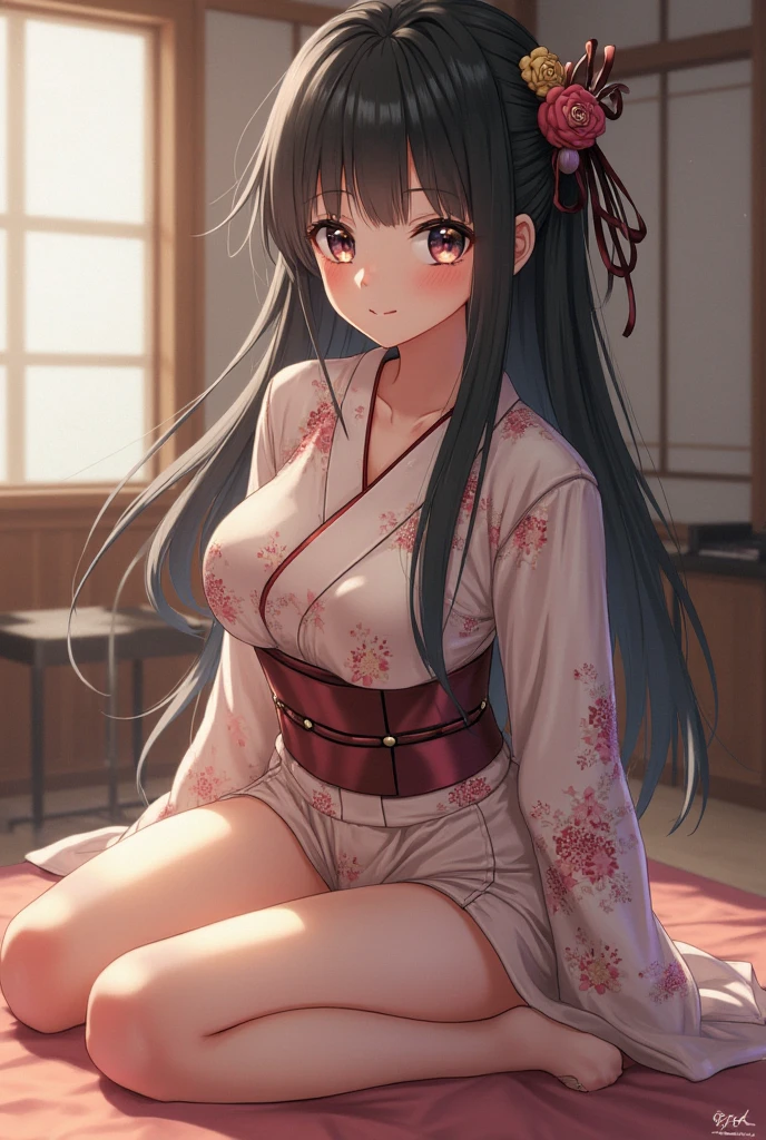 highest quality、Highest quality、Beautiful eyes、Very delicate and beautiful、Beautiful eyes、Pink Eyes、Soio、Soio、11-year-old girl、Japanese、、Chiquita、Noble、Primary school students、Black Hair、barefoot、(Judo)、((Pink leotard))、(High leg)、Tiara on head、smile、Standing, facing forward、Background is indoors
