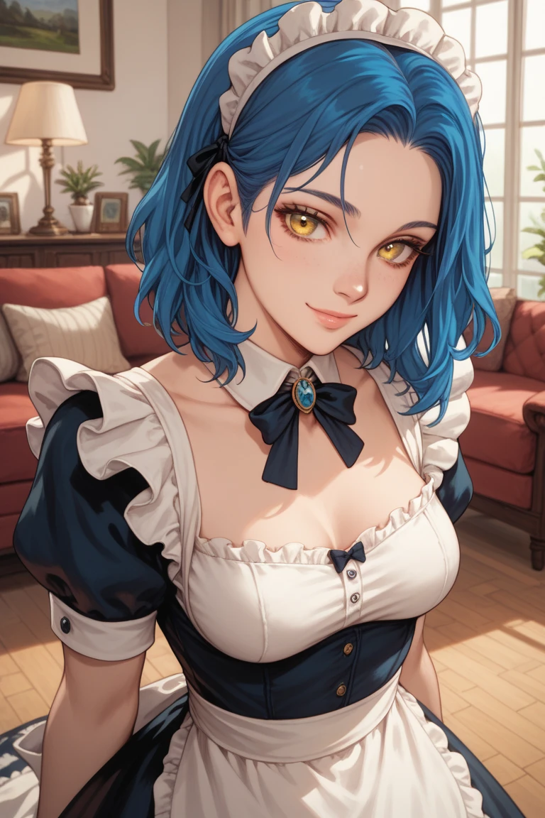 ((16 Nights Sakiya)), ((Touhou Project)), Cosplay, 20-year-old woman, (((gray hair)), ((medium spiky hair)), ((blue maid outfit)), ((white blouse)), midchest, (light)))), (pose))), (photorealistic photo: 1.3), rim lighting, (high detail skin:1.2), 8K UHD, dslr, high quality, high resolution, 4K, 8K, Bokeh, Absurdity, Best ratio four fingers and one thumb, (Real:1.3), Cutest 1 Girl, Lots of Knives