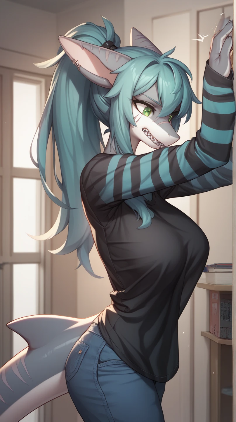 Solo:1.2, By claweddrip, by hyattlen, by fumiko, a cute female gray wolf, long hair, white green hair, green eyes, long white whiskers, cute gray tabby wolf ears, gray tabby wolf tail, tall, slender, absolute territory, large round clear glasses, high quality, fluffy ear tips, looking_away:1.3, leaning on a wall, in a vibrant city street, smiling, wolf teeth, full body in frame, (rape, hard sex, body covered by cum, gangbang, vaginal sex, pussy, pussy focus, tounge out, (ahegao), female orgasm, blushing, sweatin, cum in pussy