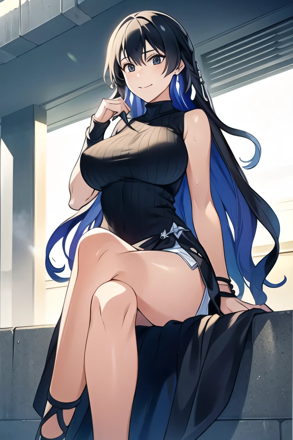 Can you draw me smiling with a warm gaze,can you draw a woman with a nice smile、My nipples are sharp、You can see through when wet ,miniskirt,I'm drawing a facial expression。draw her expression more delicately,Faces are very important,can you draw a sleeveless dark blue long dress,Big Breastsでもウエストが細い,{{X}},I draw her expression more delicately,walking alone, city tour ,,(((I'm dressed in a casual tourist style))), I have a SLR camera ,(Let's draw a more delicate look),(sleeveless wool sweater),( Pleated Legs,white panties),(That work is enough for one person {X} can you draw the perfect balance to suppress destruction)、 That's enough,frown。unless the job requires it。 {X}、 , Attractive 40-year-old adult woman takes off her uniform, BIG BLACK WAVY HAIR, , Big Breasts, thin waist , , ,