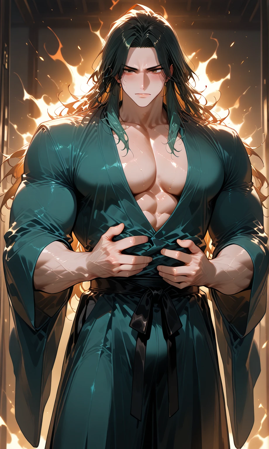 (hyper-realistic digital illustration), renaissance art, hires, best quality, boy wearing micro black thong, see-through black thong , front view, lying on his back, holding legs raised, athletic body, (white skin), bare chest, flat chest,(long green blue hair scruffy ), alluring expression, small waist, muscular.