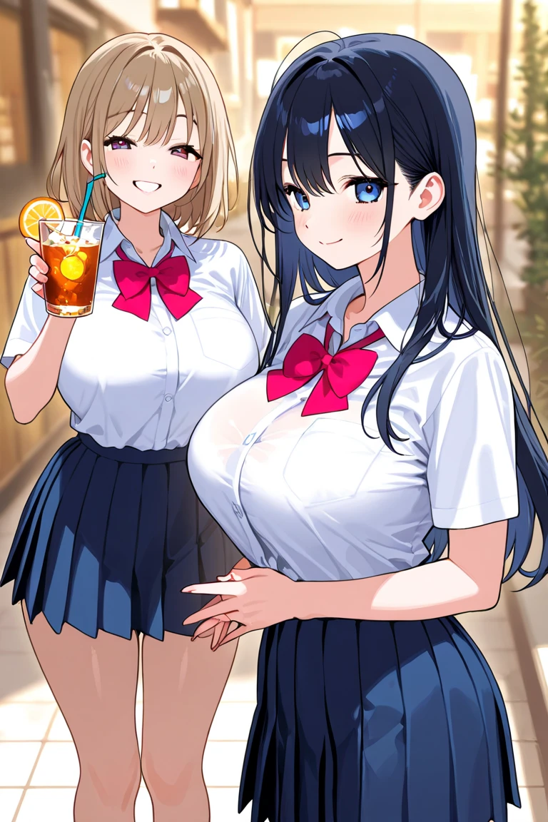 Highest quality、High resolution、Detailed Background、Artistic、mysterious、(Beautiful face in every detail:1.4)、Anatomically correct、(Normal number of fingers:1.2)、(Highly detailed face:1.2)、(Detailed eyes)、Teenage beauty、(Huge breasts:1.2)、Perfect body line、Light color hair、Braided bob cut、ponytail、Wavy Hairstyle、well-groomed eyebrows、
(Two beautiful girls with big smiles on their faces against the backdrop of a cityscape after the rain:1.5)、
On the asphalt after the rain、Fresh green leaves are reflected、Wood in the valley between skyscrapers々The leaves sway as if taking a deep breath.、The rhythm of the raindrops changes into the chirping of birds, and the whole town becomes lively.、It's like a green oasis has appeared in the city's concrete jungle.、The young leaves shine against the backdrop of the buildings, adding color to the urban landscape.、The air after the rain is cool and comfortable、The steam rising from the asphalt mixes with the refreshing scent of new green leaves.、Reflected in the windows of a skyscraper、Sky after the rain and green wood々It's vivid to the eye、The hustle and bustle of the city is enveloped in the chirping of birds and the murmuring of streams.、It sounds somehow nostalgic、wood々The sound of raindrops running down the leaves and the sound of feet walking on the wet road create a pleasant rhythm.、The cityscape shines as if it has been reborn.、My heart, which had been feeling suffocated, felt a great sense of relief when I saw this scenery.、You can feel the power of nature even in the hustle and bustle of the city.、cute