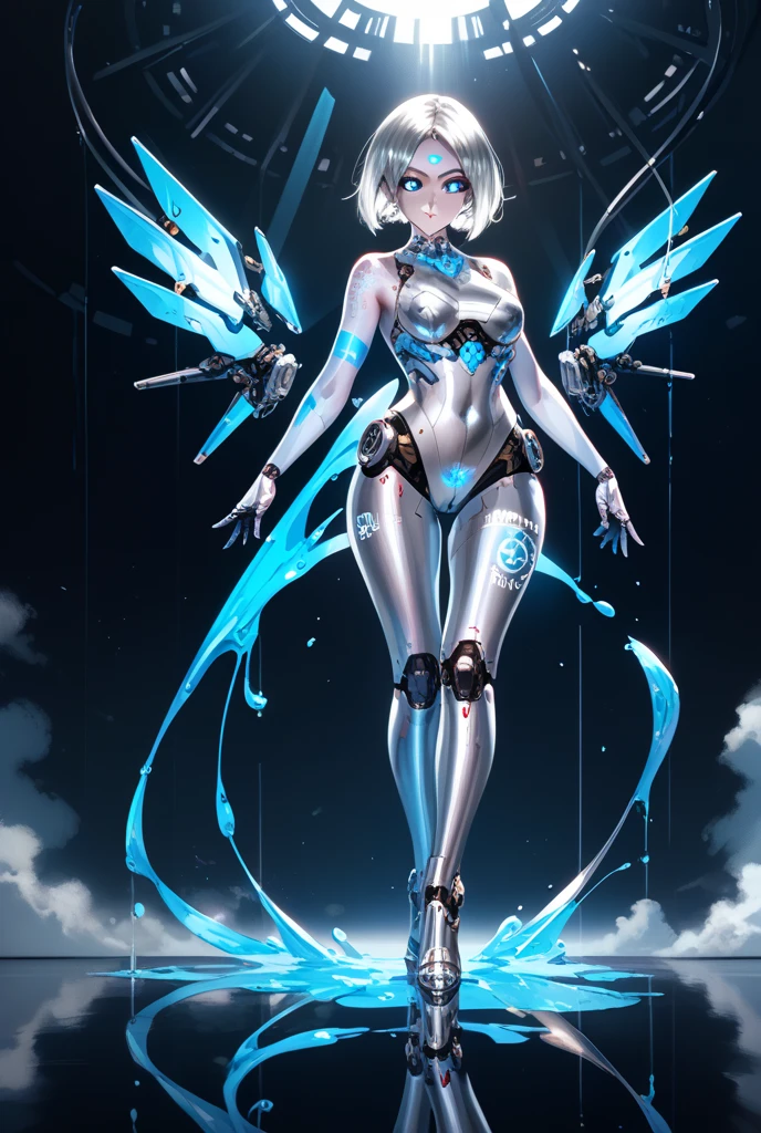 ((full body):1.5), {(Princess Zelda)}, {(((wearing black mecha costume with white parts extremely tight on her body)), ((extremely large breasts)), {((short blue hair, eyes green))}, is looking at the viewer, smiling, ((doing erotic pose)) holding futuristic weapons), (background: destroyed city, ((raining heavily))))}, ((cyberpunk):1.2), 16k, high quality, high detail, UHD