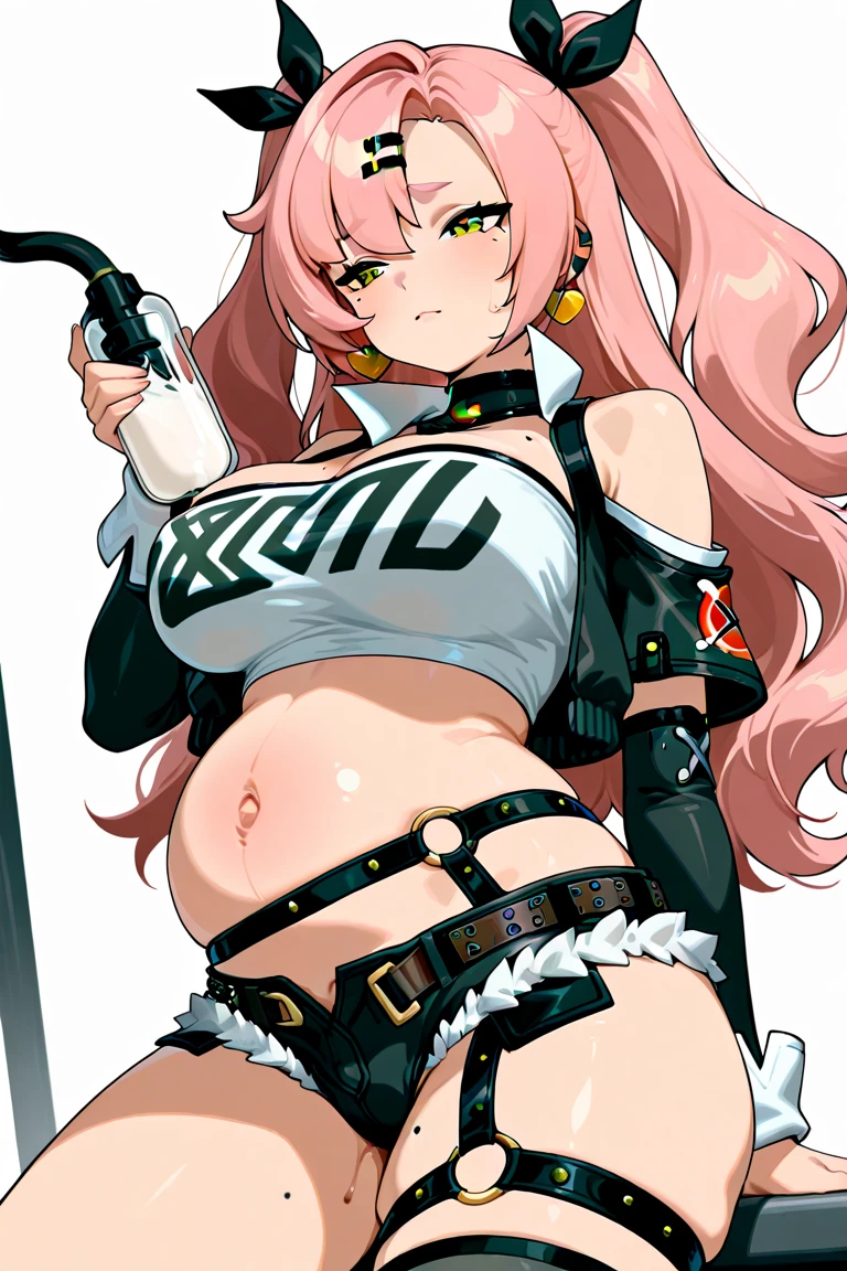 Catgirl, gigantic breasts, humongous ass, thick thighs, wearing hoodie and nothing else, cum covering body, cum on breasts and ass, cum dripping out of pussy, ball gag, giant dildo