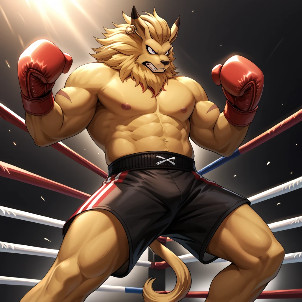 (ultra quality):1.4, color, smooth comics style, (by takemoto arashi, by meesh, by taran fiddler), solo, puma, wrestling scene, very muscular, athletic build, correct anatomy, wrestling, sweat:1.5, sweat dripping, strong, masculine, wrestling ring, (very blurry background, out-of-focus background:1.4), fighting scene, angry, detailed face, detailed eyes, fighting gloves