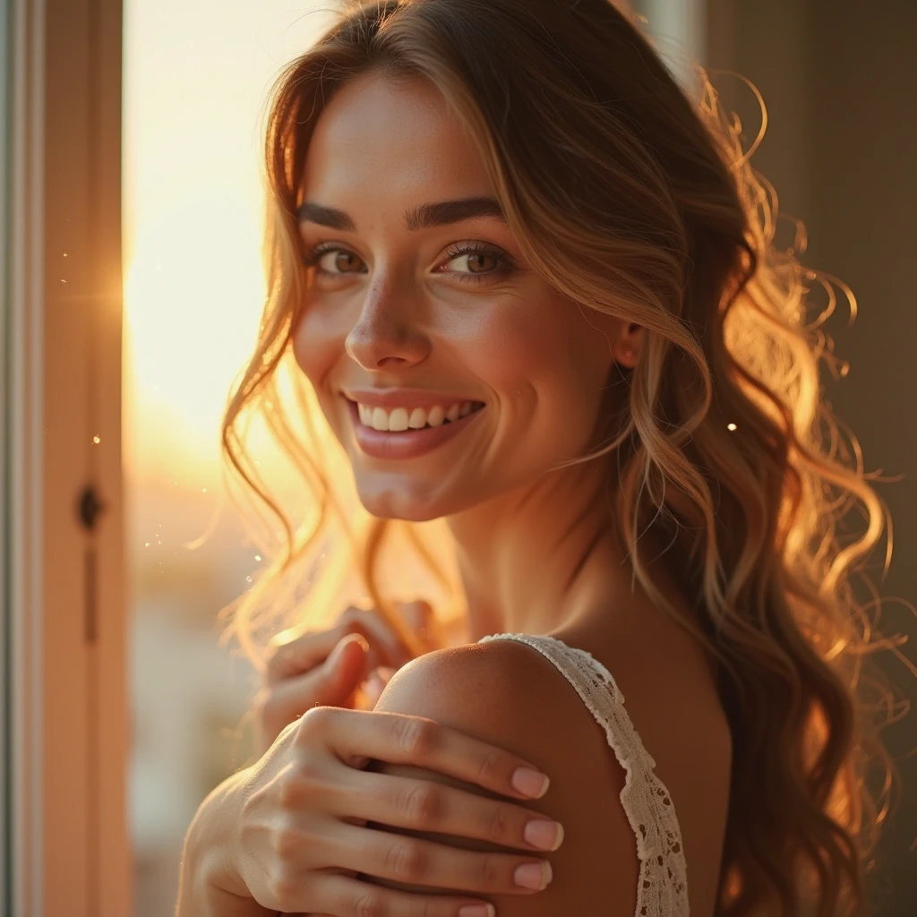 Ruined orgasm blond woman with a face of happiness