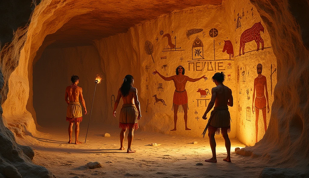 A graffitied wall turning into a cave painting
