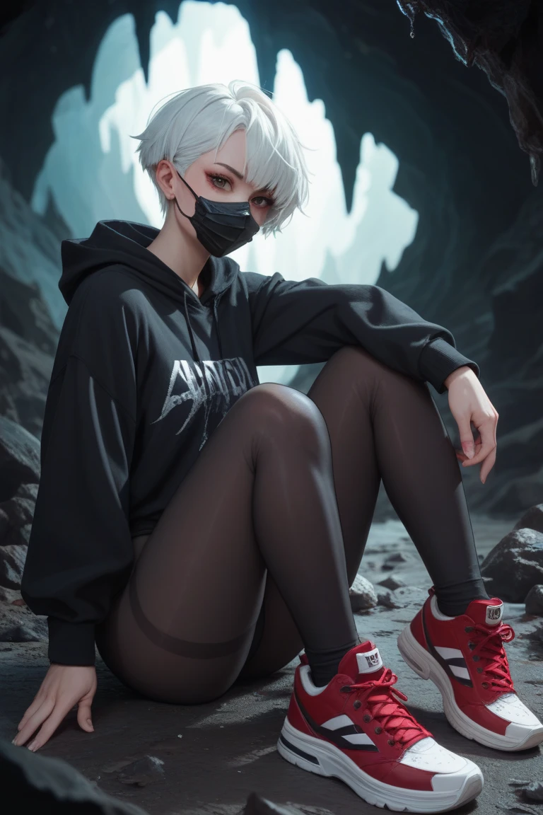 One Boy,neutral,Bob Hair,a blond,Black Hair Mesh,Cat-like eyes,Red hoodie suit,Put both arms in the pockets of your hoodie,Bangs above the eyebrows,The background is blue sky,Red cheeks,sitting on,boredom,high-level image quality,​masterpiece