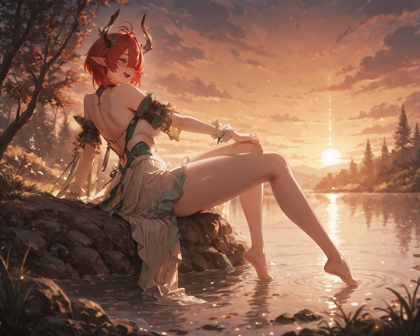 little girl,Fire Goblin，Happy, wreathed in flame，Wearing a backless top,abundant，Gradient, extreme，color, Extreme，detail, Clear light perception,From the back,Big Ass, G cup，(many, Impressionism, painting), Anime Characters,flowing flame,Disheveled,Clothing that fits snugly,broken，Chest contour,(((Wet clothing))),Tube Top,(((Ultra-thin clothing))),(Body model),((Flesh outline)),Grinning, blush,Hyperactive expression,Cover the crotch，enchanting，