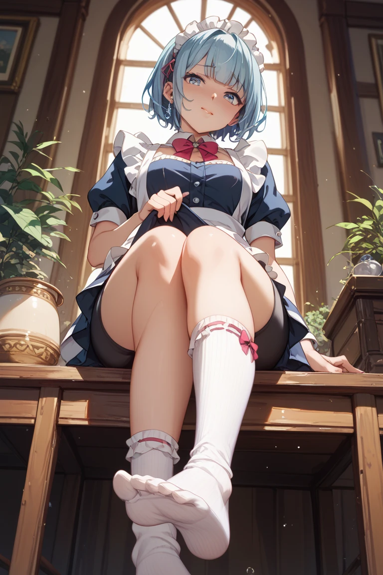 Young Hatsune Miku、girl、独奏、blush、Huge breasts、girl、Kindergarteners、、6 、、、be happy、Striped panties、Long skirt、Long sleeve、Colorful student uniforms、、blazer、Clothes are see-through、From below、Wet clothes、Transparent nipples、Squat with your legs apart