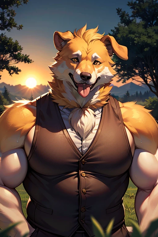 Solo, standing, male, canine, white fur, orange eyes, orange hair, glasses, brown arms, muscular, By bebebebebe, by buta99, by chunie, by sonsasu, by danza