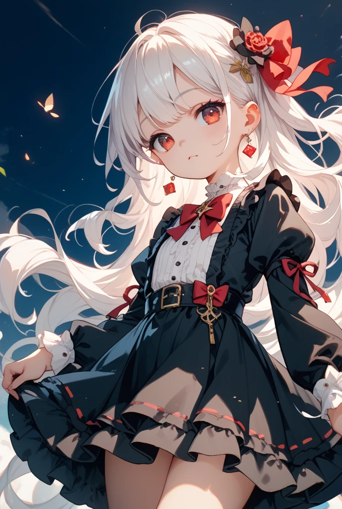 Beautiful illustrations, Highest quality, Cute girl, (Conversion Sequence), Transformation Magical Girl, , White Magical Girl, Fractal Art, albino, Baby F pure white red mesh hair, Beautiful and detailed red eyes, Cinema Lighting, Cowboy Shot, View your viewers, From below, Happy