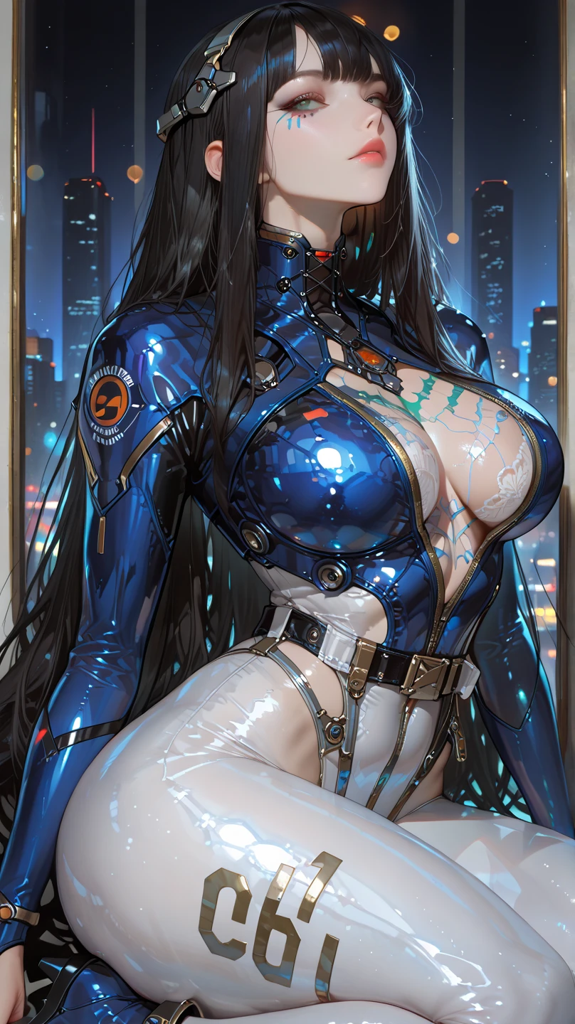 (masterpiece), best quality. expressive eyes, perfect,Detailed Face (Expressive Detailed Eyes) Beautiful,Gorgeous.lntricate Hair,Ultra-Detailed, Correct Proportions,Best Texture,a female anime style character,4k,HD, high Detailips,high detail hair,High detail skin,high detail body, High detail close,full body,one bare shoulder,looking at viewer,depth of field,black short hair with vines and braids,(skinny:1.2),(medium boobs:1.2),1girl,(robotic arms:1.2),cyborg,Fleshy Lips,pink glossy lips,(blue eyes:1.2),pale skin(smooth skin), curvy,rose tattoo,scar over left eye,(black tank Top),(tactical pants),black bulletproof vest,utility belt,High Heels Platform,Black holster,Drop Leg holster,gun holster, Knife hoster,one Open-Ear Earbud,Sirius face, streaked hair, hair stick,(20yo),(narrow_waist)( (beautiful_face:1.5)