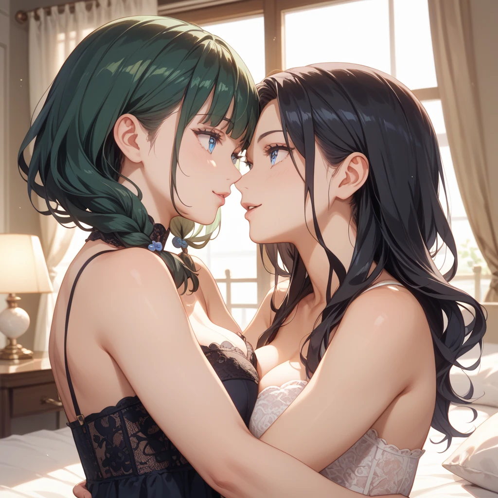 1girl, two heads, eyepatch, black hair, short hair, himeno-lora, blue eyes, green hair, gradient eyes, dark hair, dark green hair, blue-green eyes, himeno (chainsaw man), black necktie, necktie, solo, shirt, suit, formal, collared shirt, white shirt, black jacket, jacket