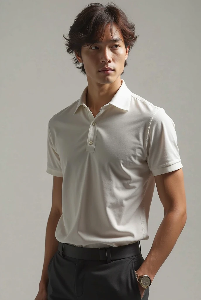 Thai man ,man,He is about 30 years old..,Rough and handsome appearance,large breastsj,Big waistline,buzz cut, angry, sullen, best quality, Masterpiece,(Have muscles:4.5),(best quality,high resolution,Masterpiece:1.2),The eyes are natural and delicate..,1 person,alone,gay asian,muscle,Long legs,brave,short hair details,conjunctivitis ,strong,brown eyes, (outdoor background road :1.5),In the swimming pool,sitting on the side of the road, (White Polo Shirt:1.3),Jeans