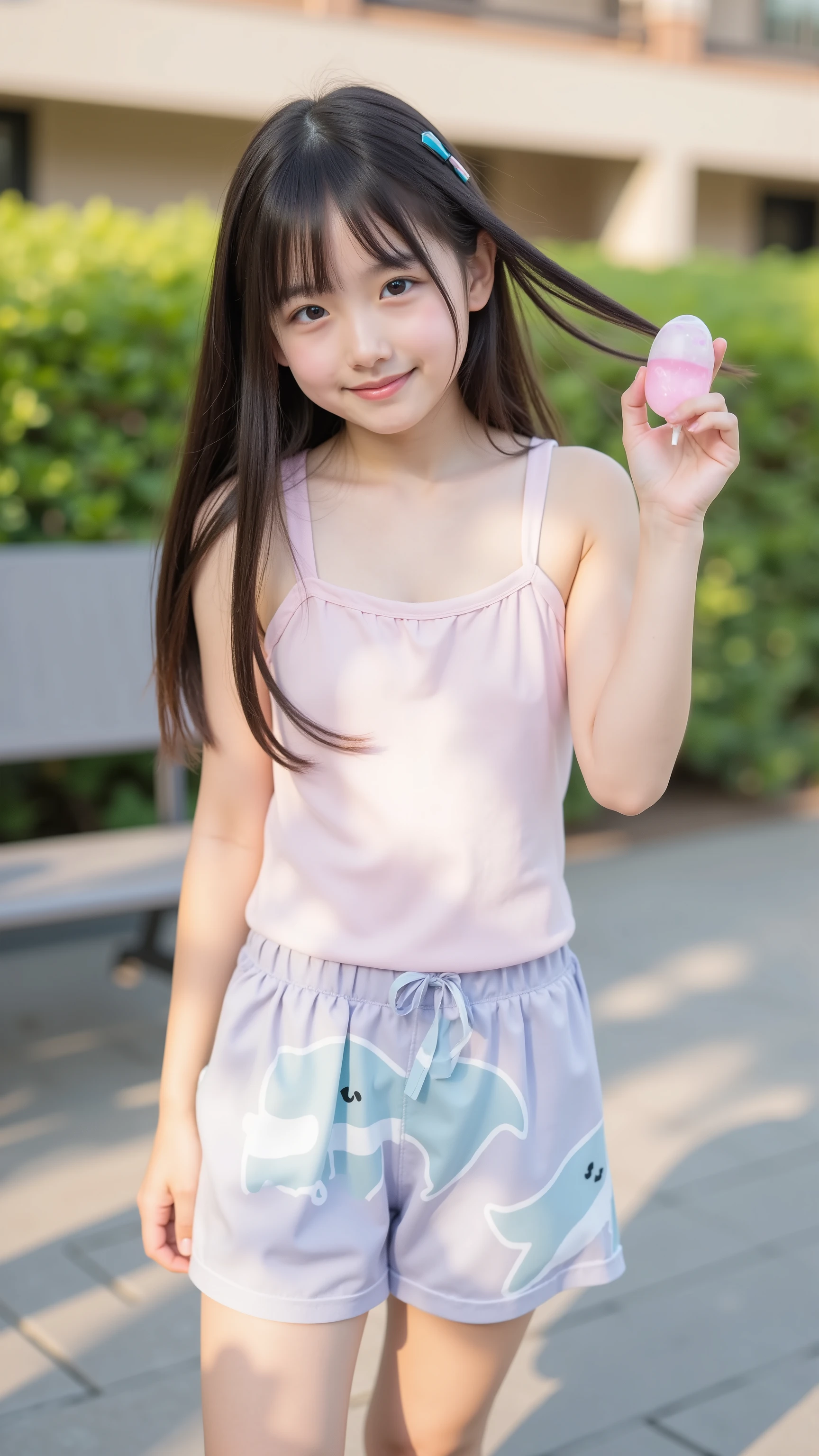 Cute Lolly,Japanese girl,hyperreal,high definition,Highest Quality,8k, Exquisite Details ,(elementary school student,short,baby face:1.3),(Tank Top,dolphin pants),stares at the viewer,depth of field,full body,5 girls in the back,playground,delicate skin,ephemeral expression,fluffy hair, delicate hands and feet,Blushed Cheeks,plump lips,small breasts,seductive gaze,graceful behavior, beautiful posture,see-through lace,Shadow,Enchanting Atmosphere,soft lighting for the landscape,ぼかしたBokeh,HDR,UHD,Studio Lighting,super precise depiction,realistic,sexy posing wearing, Physically based rendering,Extreme Details,Professional,Vivid colors,Bokeh
