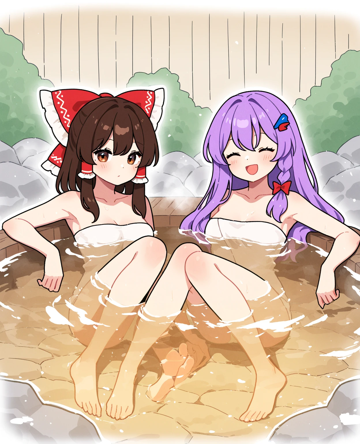 masterpiece, Highest quality, High resolution backgrounds, Bright and beautiful atmosphere, Two Girls (, 1. Short-tempered round face), 1 (hair, Surface Effects), Small breasts, Tropical Trees々Hammock in the middle、Overlooking the forest from a high hill、A hammock tied high up 、ハンモックで眠るTwo Girls, (topless)、(Lesbian play)、(Taking each other's pants off)、Eating fruit、kiss、(Show me your vagina)