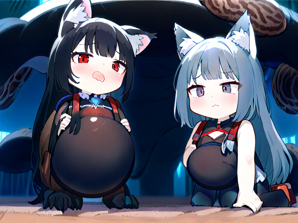 1girl, bikini, breasts, dark skin, gloves, flame print, hair ornament, long wave hair, Gray hair, dog collar, shorts, evil face, smirk, yellow eyes(empty eye), half-closed eyes, yoko littner, yokoli, best quality, masterpiece, sky, standing, Sexy waist teasing, womb tattoos