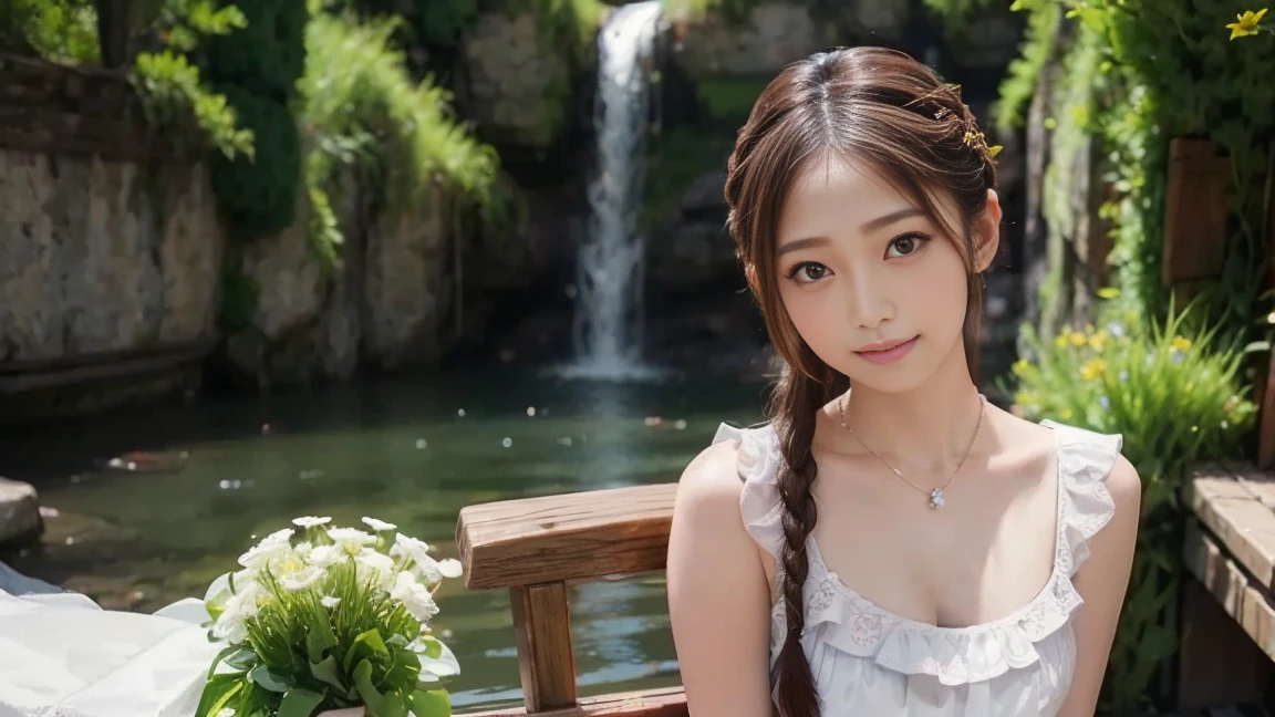 (best quality,high resolution,photo-realistic:1.37), vibrant atmosphere, a woman by the lake, exquisite face, detailed eyes, lush greenery, soft sunlight, calm water, relaxed mood, peaceful surroundings, serenity, comfortable seating, gentle breeze, joyful scene, harmonious colors, tranquility, dragon-shaped smoke, Zhao Fu