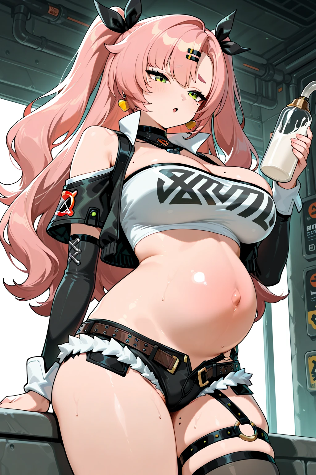 aquarium nurse, nurse hat, 1 plump girl, mediuml breasts, looking at viewert,(White stockings), Lop, Large breasts, ssmile, with her mouth open, face flushed, pigtails, Open your clothes, 独奏, ahoge, sitted, Open jacket, :d,tmasterpiece,1 plump girl,Alone,,Nipple chains, mecha girl, mecha girl, (machine arm:1.4), mechanical leg, mechanical leg, (mechanical leg:1.3), mechanicalparts, mechanicalparts, mechanicalparts, Puppet joints, Puppet joints,doll-joints，（crosses：1.3），Stood up，Tie arms，bound legs，inside a room，neck rings，binding，lie，kneeling in a messy environment，kneeling down，be severely punished