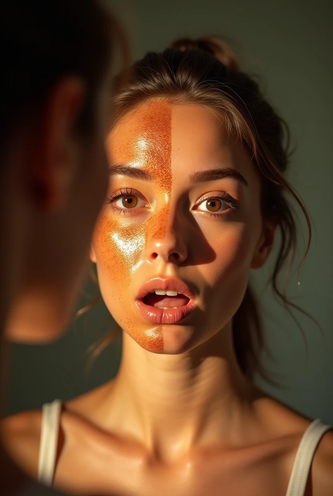 Professional, masterpiece, 8k, ISO:100, 35mm, Surreal portrait of a beautiful woman with pale pink hair, (Beautiful Face: 2.0), Messy Hair, Facial hair bundle, Tie your hair up, Fuller lips, Detailed face, Detailed skin, photograph, main office, Realistic, ((Burning fire in the kitchen background: 1.3)), Low angle shot, , Upper Body, Cinematic, Soft lighting, Afternoon Light, Light in your eyes, (False Smile: 1.3), ((Food splattered all over the face: 1.0)), Food explosion, Burnt food, smoky room, ((Food particles on face or body: 2.0))
