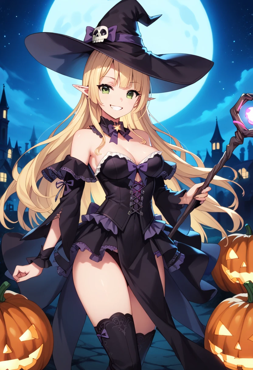 ((Highest quality)),(Ultra-high resolution),(Super detailed),(Detailed Description),((The best CG)),(masterpiece),Highly detailed art,(Art with precise detail:1.5), (Halloween:1.5),Pumpkin Lantern:1.4,(Witch Cosplay:1.8),smile:1.2,