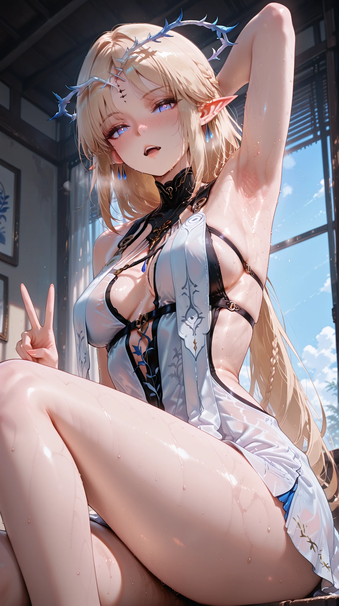 ((1 europian girl)), (in the center:1.4), cute girl, 22 years old, (bronde long hair), beautiful detailed brown eyes, medium breasts, sitting on a rock, (happy),masterpiece, best quality,perfect face,lying on the ground,uncensored, spread legs, pussy juice, realspreadpussy,from front,short hair,huge breast,cute pink nipples,looking at viewer