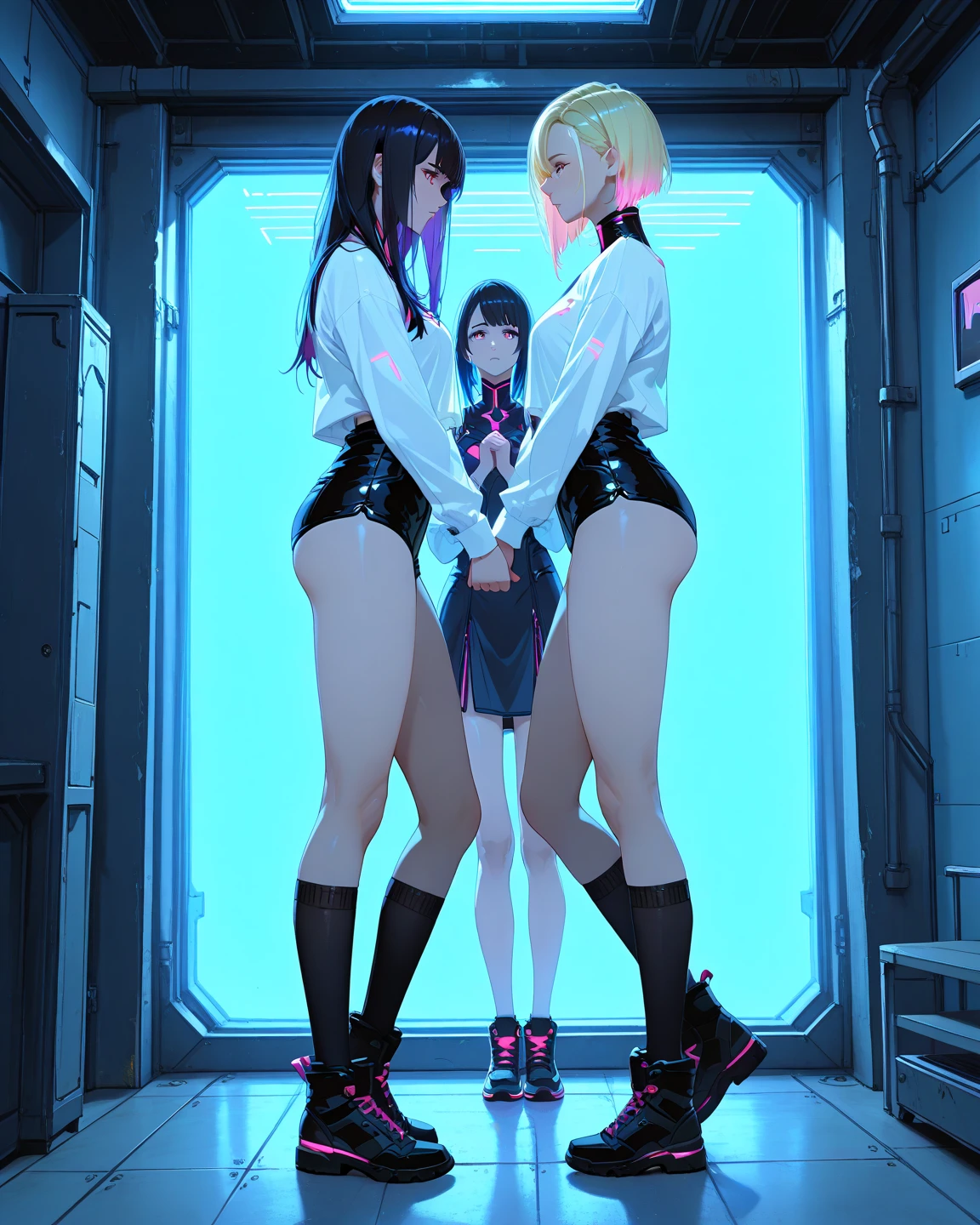 View from below, from behind, low angles:1.4, station, (train station stairs), 4girls, (school uniform), (blazers), (pleated skirts), (high socks), (loafers), ((Perfect erotic panties)), (thong:1.2), ((Showing panties)), beautiful thigh, Large crowds, Walking, masterpiece, best quality, highly detailed, End of summer, after school, White T-back, ass