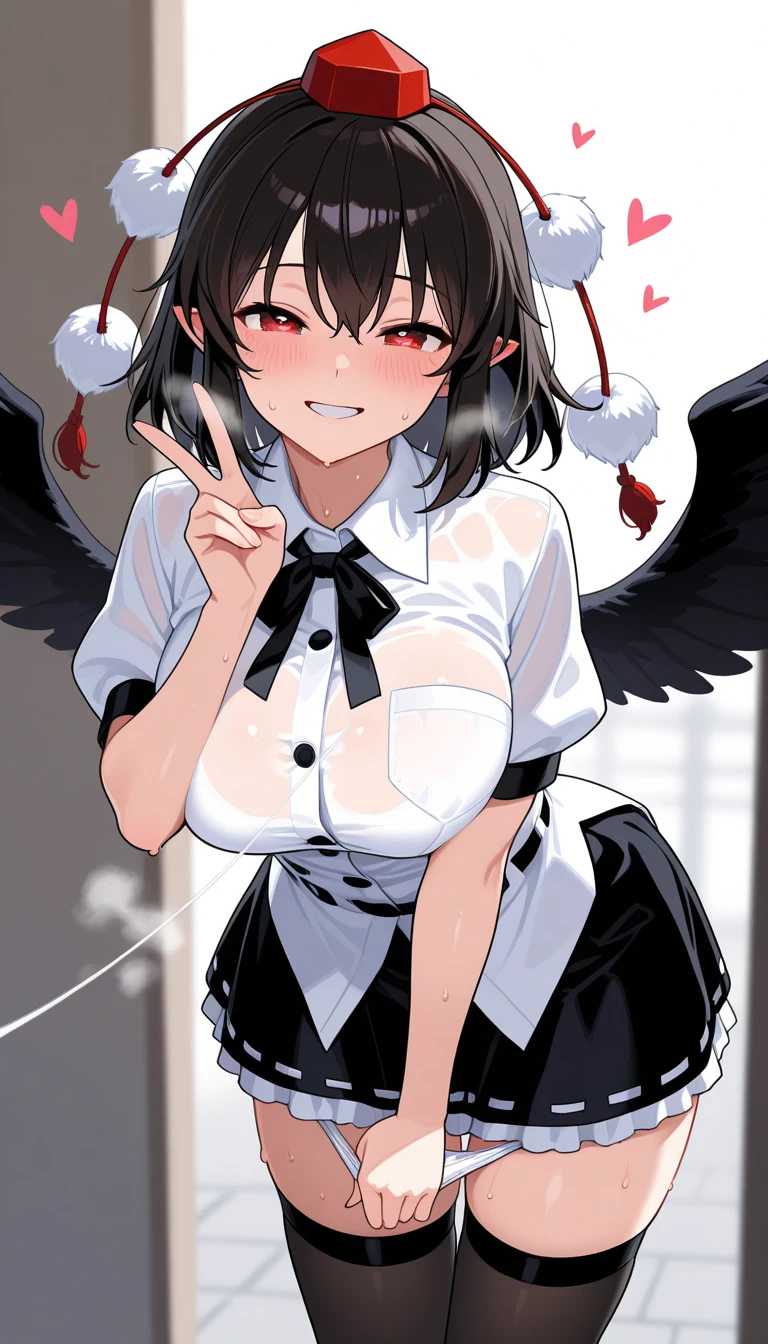 bedroom、nsfw、(cum on hair:1.3)、(cum on breast:1.3)、(cum in pussy:1.3)、(cum facial:1.3)、(cum on body:1.3)、(cum in mouth:1.3)、excessive cum、open mouth、embarrassed、trembling、red eyes、see through、masterpiece,best quality,beautiful face、young woman、red tie、black hair、off shoulder、exposed breasts、maid、thighhigh、blunt bangs、bob cut、busty、nipples、bottomless、 (1 boy and 1girl are having sex:1.3)、multiple_penises、gangbang、double_handjob