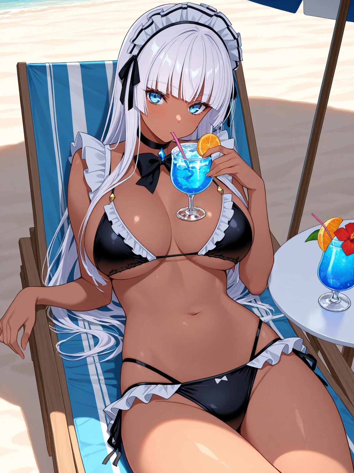 Laquadia,Big Breasts,jewelry,Gray Hair、Long Hair、High resolution、high quality、Long gloves、Blue swimsuit、青いLong gloves、超High resolution, (Film Grain: 1.4)、very, very big breasts、Troubled face、Nipple Pochi、horn、Erect nipples、hot spring、Open your mouth wide、White mucus in the mouth