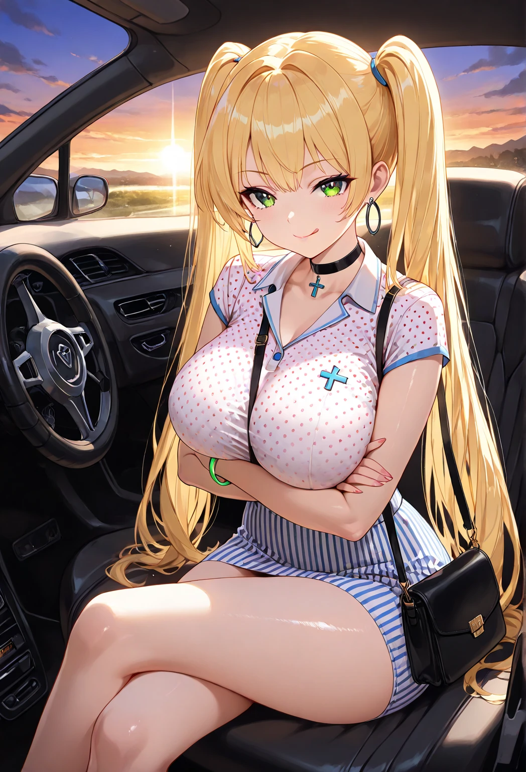 riding machine, 1girl, solo, breasts, sweat, tears, steaming body, wince,bikini,outdoors,blonde,green eyes