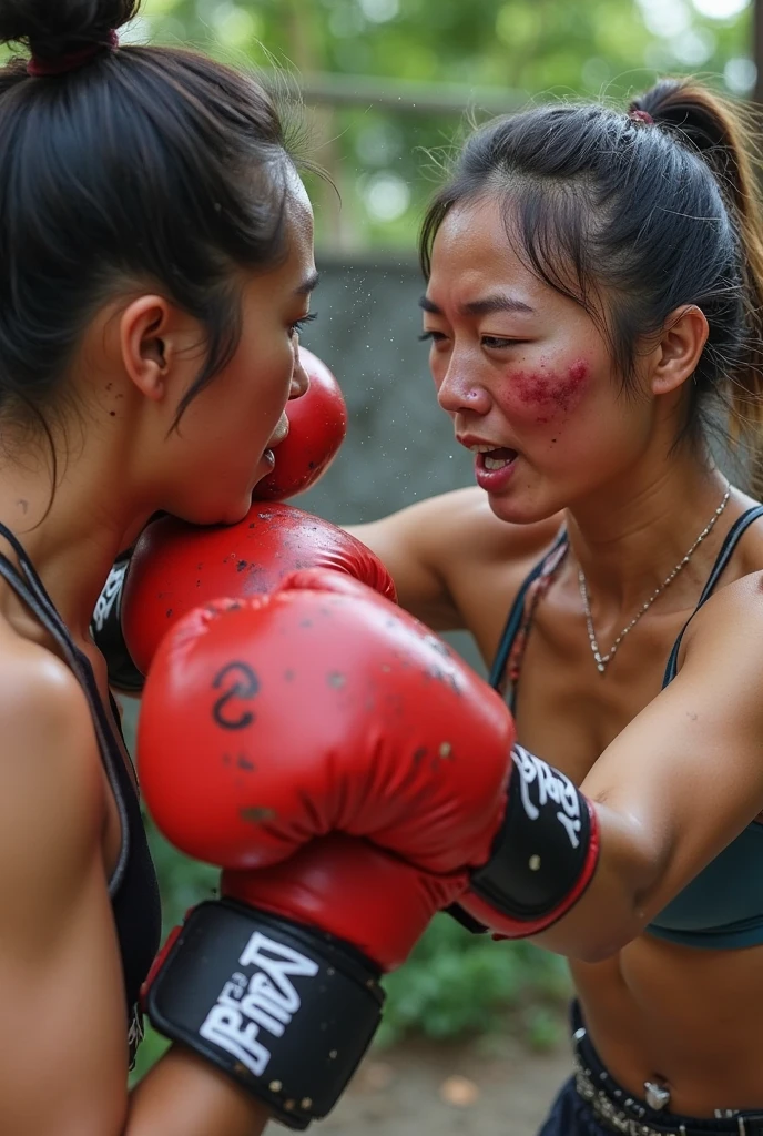 Fitness queen with abs gets spanked by little girl,Expression of pain