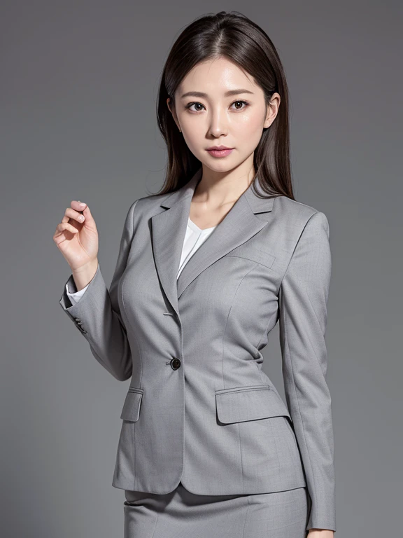 8k, Ultra-high resolution, Highest quality, masterpiece, 三分割法によるphotograph,Surreal, photograph, 1 Girl, (40 years old:1.3), pretty girl, Cute Face, Beautiful eyes in every detail, 細かくdetailedに,masterpiece,One Girl:1.2,Mature Woman,full body,sad,streaming tears,Black short hair,Messy bun hair,(black suit:1.3),Nun's clothing,Black Pencil Skirt,(印象派の美しい少女のPortraiture), (Gray background:1.3),(Impressionist light and colour),Dedication to God,Black Stockings,Stiletto pumps,Realistic Skin, Perfect and beautiful face ,完璧でCute Face, Skin with attention to detail, Perfect limbs、Narrow waist,Looking at the audience、beauty,Long neck,clavicle,(((Ideal body type))),A cup small breasts :2,Portraiture:2,Perfect Anatomy,鮮明なdetailed,detailed,Surreal,Light and shadow,spotlight
