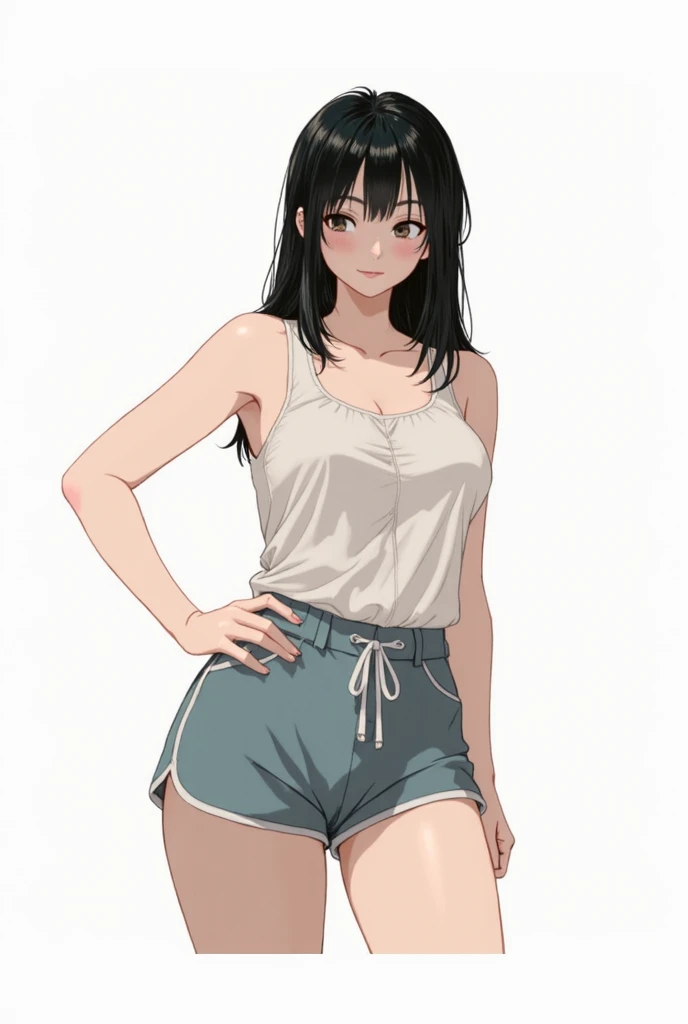 23:58:47 1 girl,blackw_body hair,blackws Olhos vermelho pele marrom, halter top, shorts, long brown hair, 1 girl, breasts big, big haunches, long hair between the eyes, gazing at viewer, standing alone, whole body, standing, boots purple hair dark hair long hair between the eyes brown skin