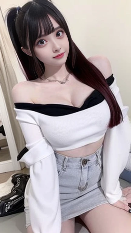 ((Highest quality)), ((masterpiece)), (detailed), One girl, sexy, No panties, no bra,Bust massage,Huge breasts,Japanese,(A thin white blouse:1.7),(Very short black skirt:1.6)