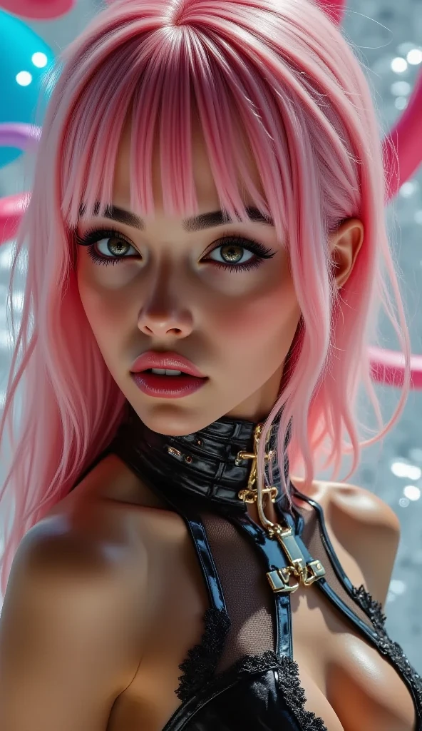 (masterpiece, best quality:1.4), (close up:1.5), poison (sf), peaked cap, collar, white crop top, denim shorts, toned body,beautiful face, highly detailed face, highly detailed eyes, highly detailed skin, skin pores, subsurface scattering, realistic pupils, medium breast, full face blush, full lips, detailed background, depth of field, volumetric lighting, sharp focus, absurdres, realistic proportions, good anatomy, (realistic, hyperrealistic:1.4), 16k hdr,